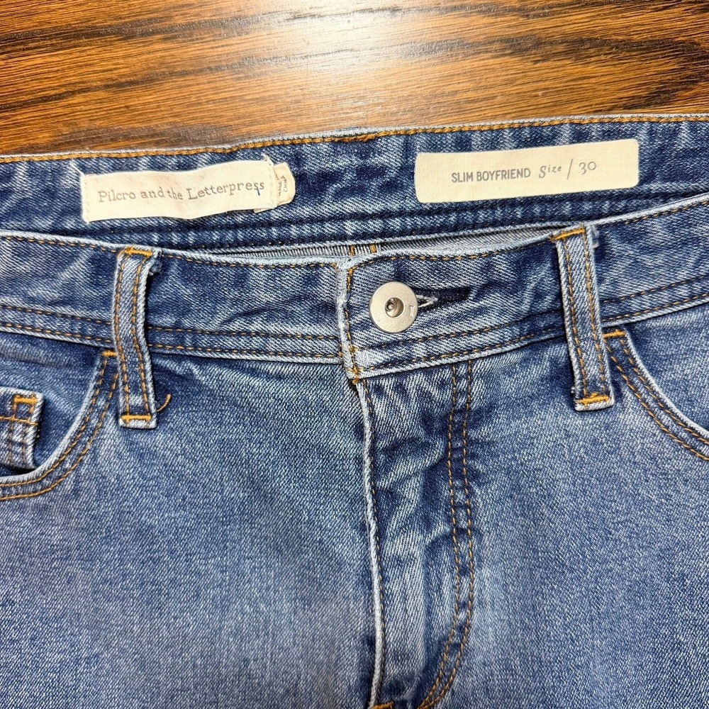 Pilcro and the Letterpress Slim Boyfriend Capri Women 30 Blue Raw Hem Jeans - Picture 5 of 9
